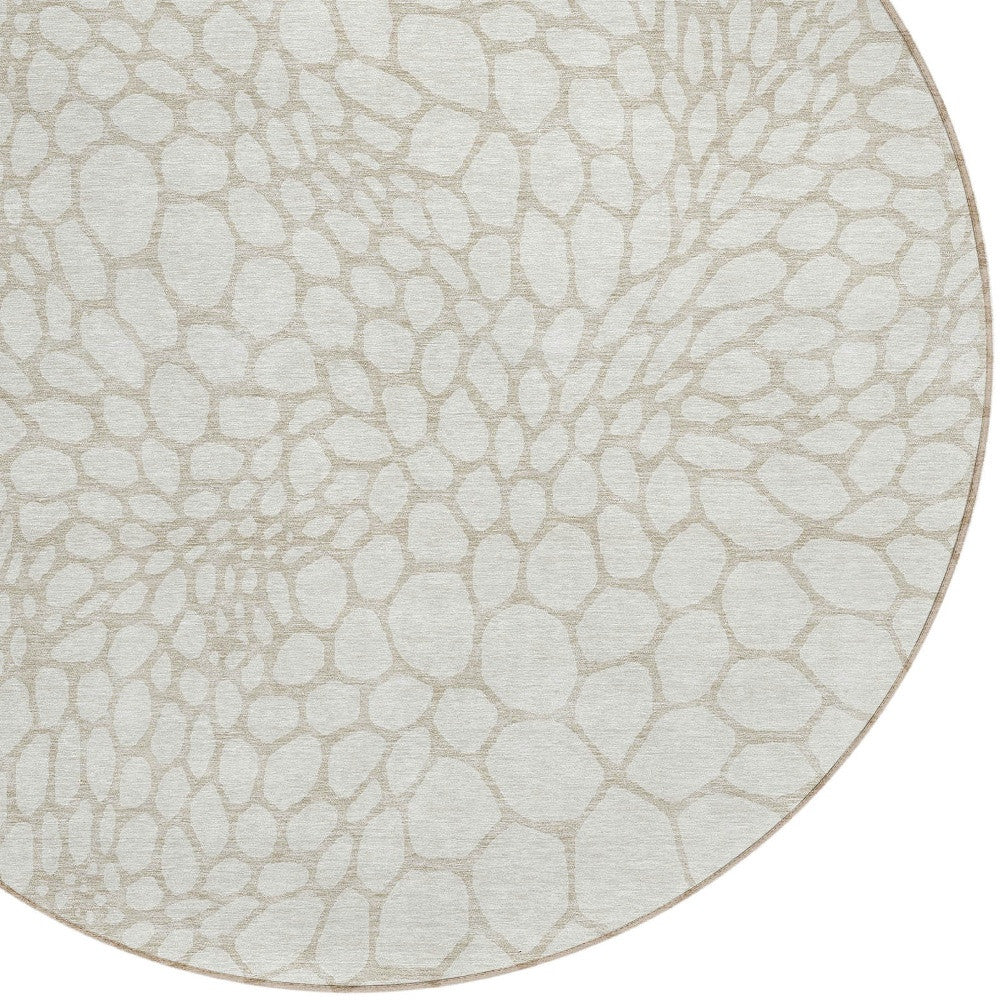 Tabselect Home Line 8' Ivory And Beige Round Geometric Washable Indoor Outdoor Area Rug