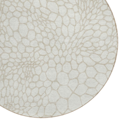 Tabselect Home Line 8' Ivory And Beige Round Geometric Washable Indoor Outdoor Area Rug