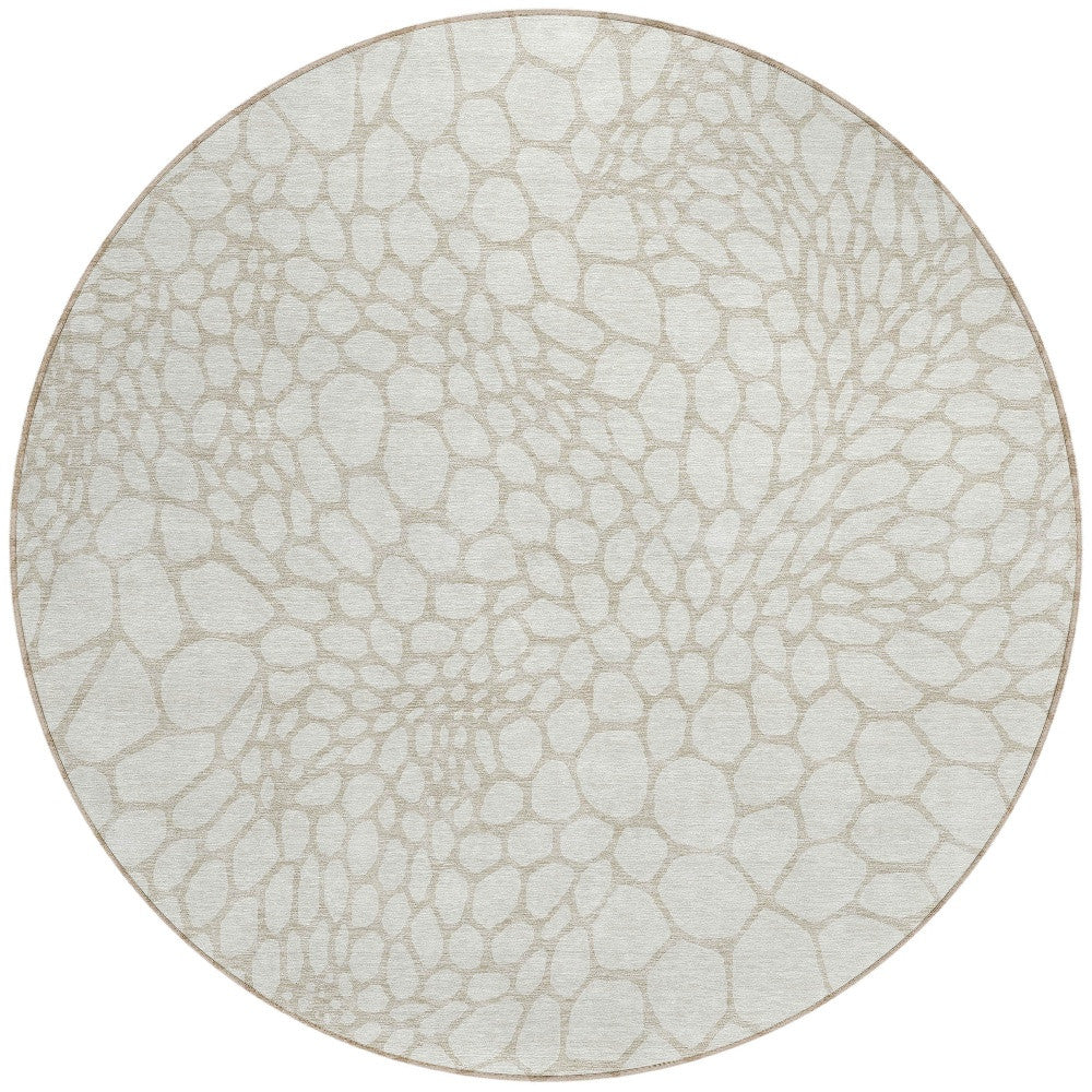 Tabselect Home Line 8' Ivory And Beige Round Geometric Washable Indoor Outdoor Area Rug