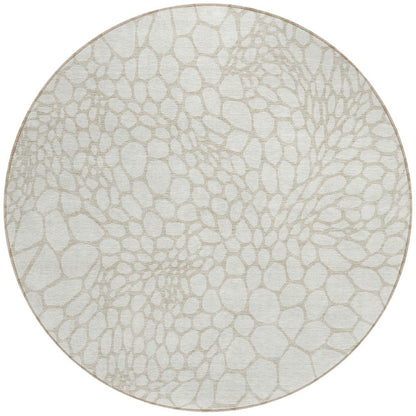 Tabselect Home Line 8' Ivory And Beige Round Geometric Washable Indoor Outdoor Area Rug