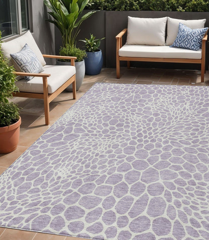 Tabselect Home Line 5' X 8' Lilac And Ivory Geometric Washable Indoor Outdoor Area Rug