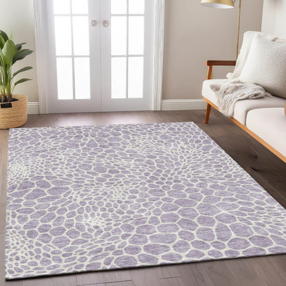 Tabselect Home Line 5' X 8' Lilac And Ivory Geometric Washable Indoor Outdoor Area Rug