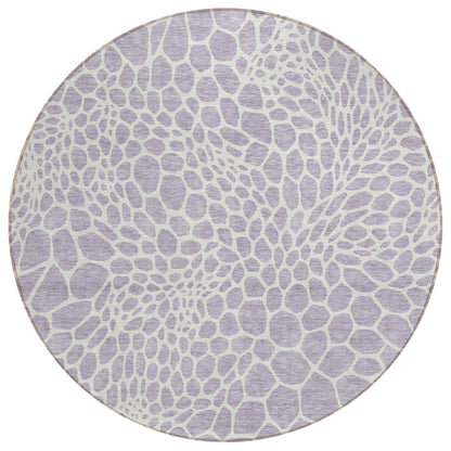 Tabselect Home Line 8' Lilac And Ivory Round Geometric Washable Indoor Outdoor Area Rug
