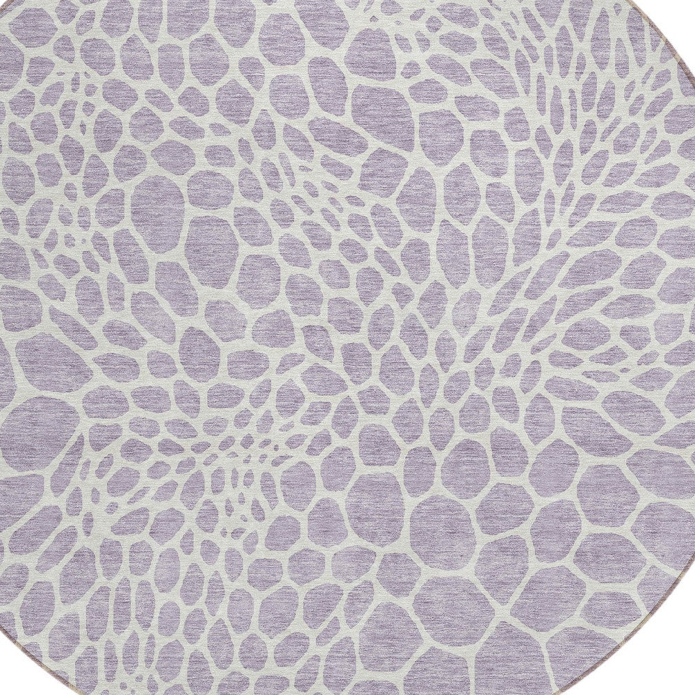 Tabselect Home Line 8' Lilac And Ivory Round Geometric Washable Indoor Outdoor Area Rug