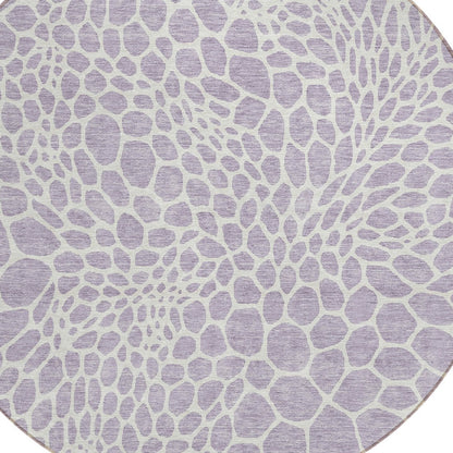 Tabselect Home Line 8' Lilac And Ivory Round Geometric Washable Indoor Outdoor Area Rug