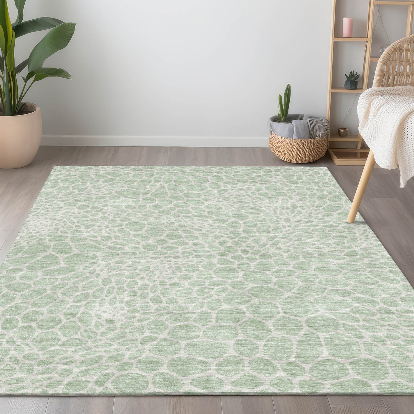 Tabselect Home Line 5' X 8' Mint Green And Ivory Geometric Washable Indoor Outdoor Area Rug
