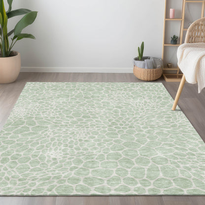 Tabselect Home Line 5' X 8' Mint Green And Ivory Geometric Washable Indoor Outdoor Area Rug
