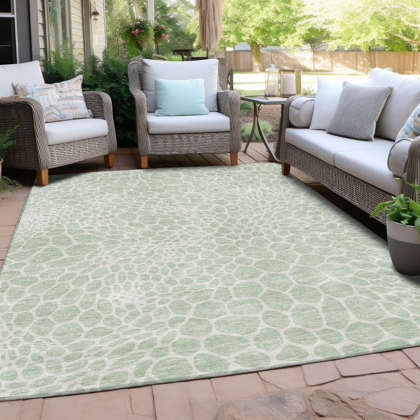 Tabselect Home Line 8' X 10' Mint Green And Ivory Geometric Washable Indoor Outdoor Area Rug