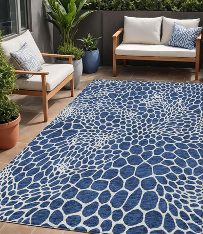 Tabselect Home Line 5' X 8' Navy Blue And Ivory Geometric Washable Indoor Outdoor Area Rug