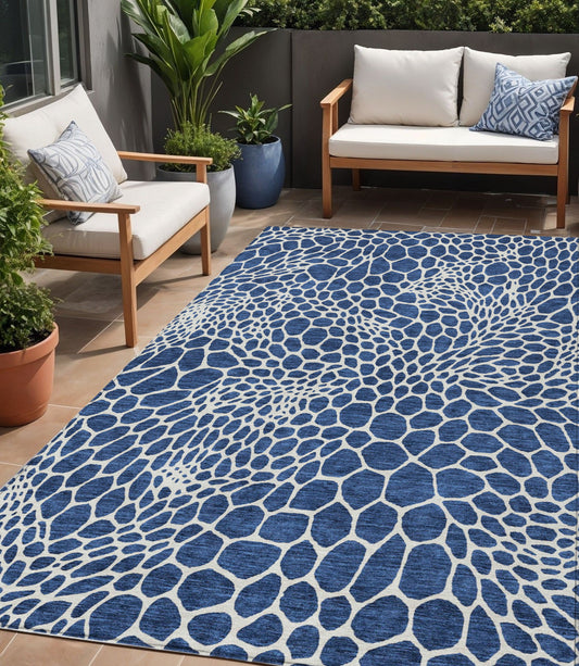 Tabselect Home Line 5' X 8' Navy Blue And Ivory Geometric Washable Indoor Outdoor Area Rug