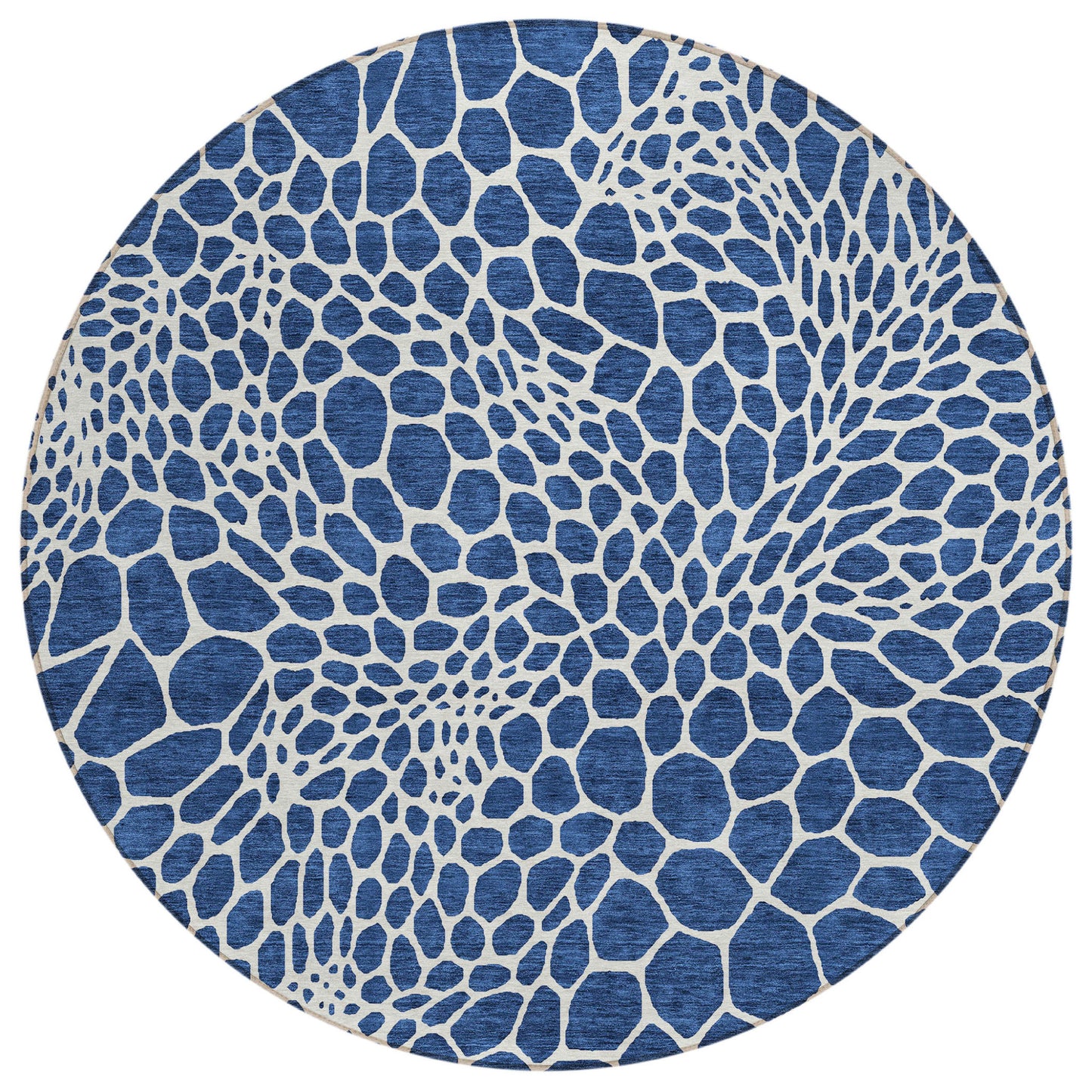 Tabselect Home Line 8' Navy Blue And Ivory Round Geometric Washable Indoor Outdoor Area Rug