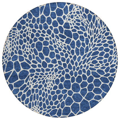 Tabselect Home Line 8' Navy Blue And Ivory Round Geometric Washable Indoor Outdoor Area Rug