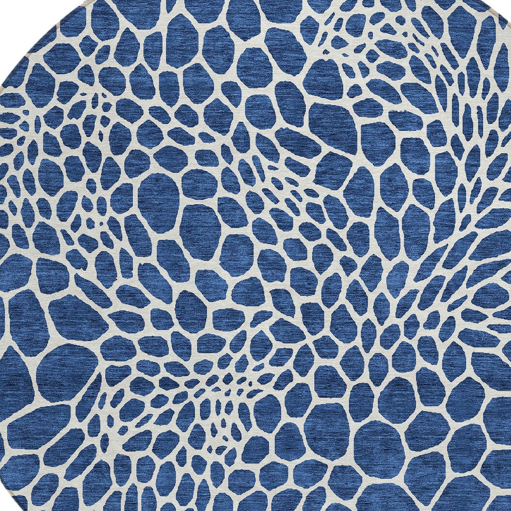 Tabselect Home Line 8' Navy Blue And Ivory Round Geometric Washable Indoor Outdoor Area Rug