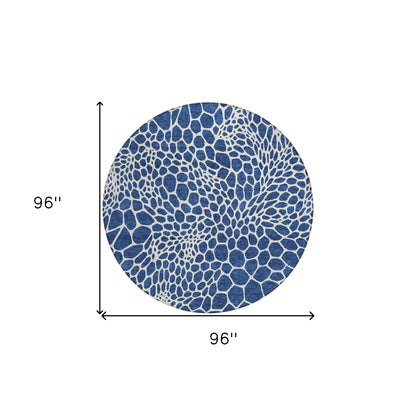 Tabselect Home Line 8' Navy Blue And Ivory Round Geometric Washable Indoor Outdoor Area Rug