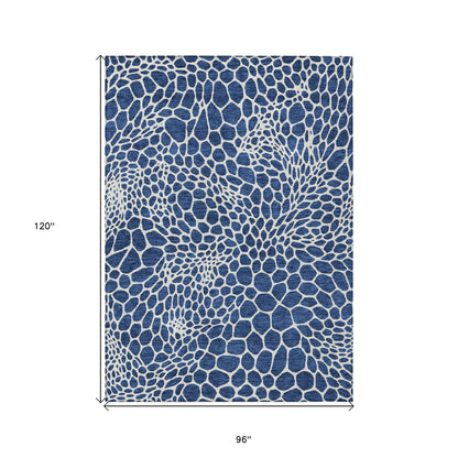 Tabselect Home Line 8' X 10' Navy Blue And Ivory Geometric Washable Indoor Outdoor Area Rug