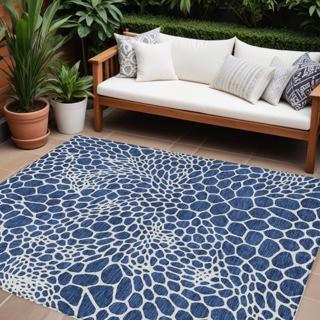 Tabselect Home Line 8' X 10' Navy Blue And Ivory Geometric Washable Indoor Outdoor Area Rug