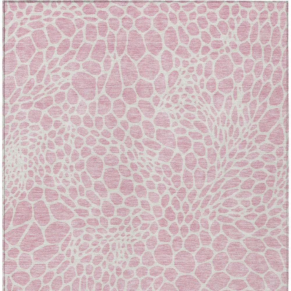 Tabselect Home Line 5' X 8' Pink And Ivory Geometric Washable Indoor Outdoor Area Rug