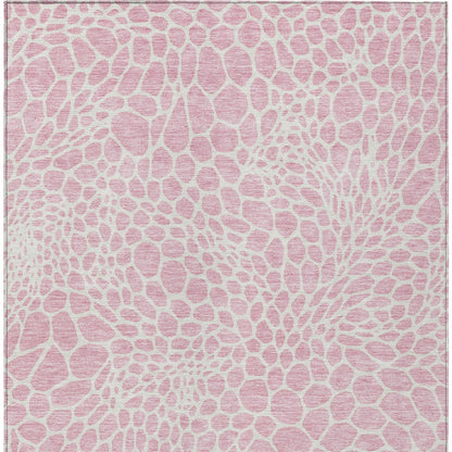 Tabselect Home Line 5' X 8' Pink And Ivory Geometric Washable Indoor Outdoor Area Rug