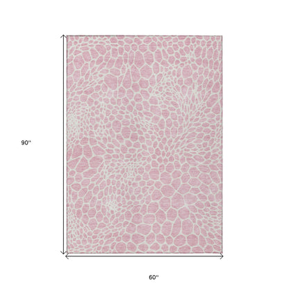 Tabselect Home Line 5' X 8' Pink And Ivory Geometric Washable Indoor Outdoor Area Rug