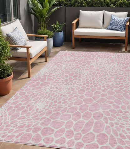Tabselect Home Line 5' X 8' Pink And Ivory Geometric Washable Indoor Outdoor Area Rug