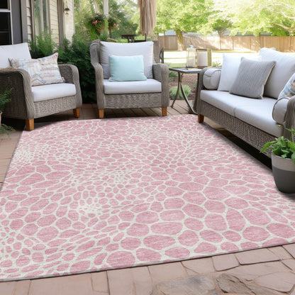 Tabselect Home Line 5' X 8' Pink And Ivory Geometric Washable Indoor Outdoor Area Rug
