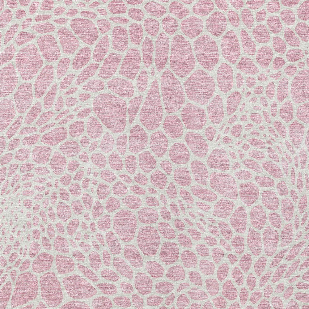 Tabselect Home Line 5' X 8' Pink And Ivory Geometric Washable Indoor Outdoor Area Rug