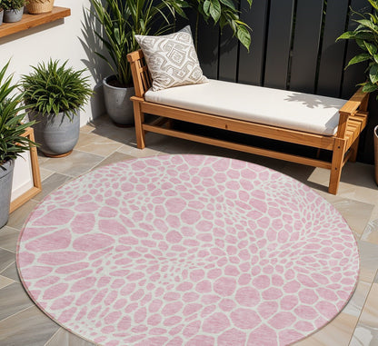 Tabselect Home Line 8' Pink And Ivory Round Geometric Washable Indoor Outdoor Area Rug