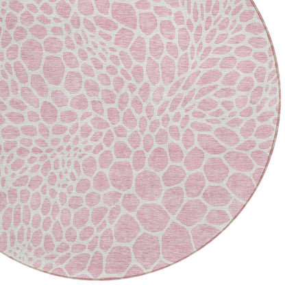 Tabselect Home Line 8' Pink And Ivory Round Geometric Washable Indoor Outdoor Area Rug