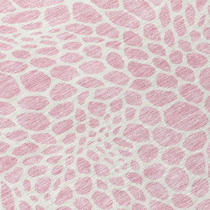 Tabselect Home Line 8' Pink And Ivory Round Geometric Washable Indoor Outdoor Area Rug