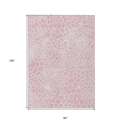 Tabselect Home Line 8' X 10' Pink And Ivory Geometric Washable Indoor Outdoor Area Rug