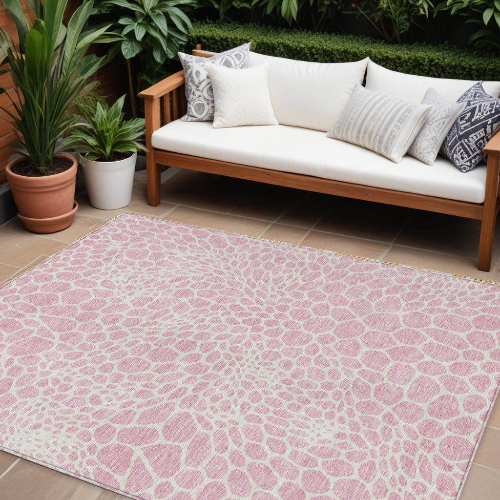Tabselect Home Line 8' X 10' Pink And Ivory Geometric Washable Indoor Outdoor Area Rug