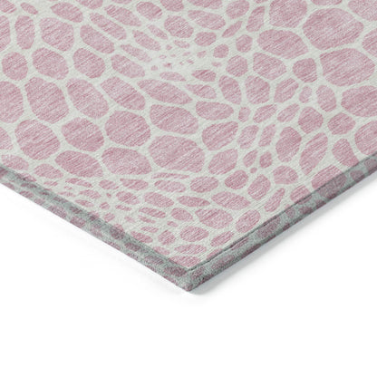 Tabselect Home Line 8' X 10' Pink And Ivory Geometric Washable Indoor Outdoor Area Rug