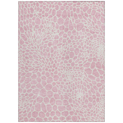 Tabselect Home Line 8' X 10' Pink And Ivory Geometric Washable Indoor Outdoor Area Rug