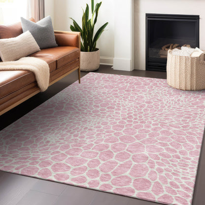 Tabselect Home Line 8' X 10' Pink And Ivory Geometric Washable Indoor Outdoor Area Rug