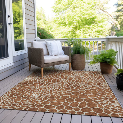 Tabselect Home Line 5' X 8' Brown And Beige Geometric Washable Indoor Outdoor Area Rug