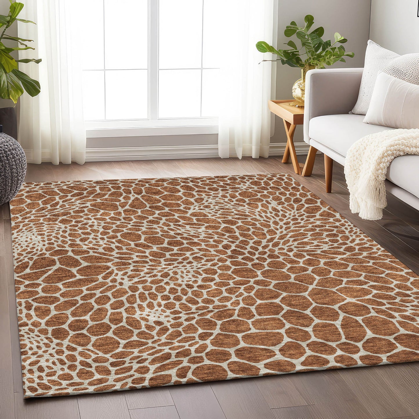 Tabselect Home Line 5' X 8' Brown And Beige Geometric Washable Indoor Outdoor Area Rug