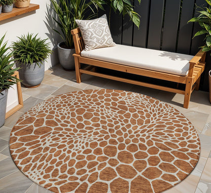 Tabselect Home Line 8' Brown And Beige Round Geometric Washable Indoor Outdoor Area Rug