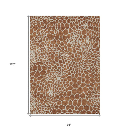 Tabselect Home Line 8' X 10' Brown And Beige Geometric Washable Indoor Outdoor Area Rug