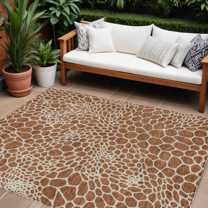 Tabselect Home Line 8' X 10' Brown And Beige Geometric Washable Indoor Outdoor Area Rug