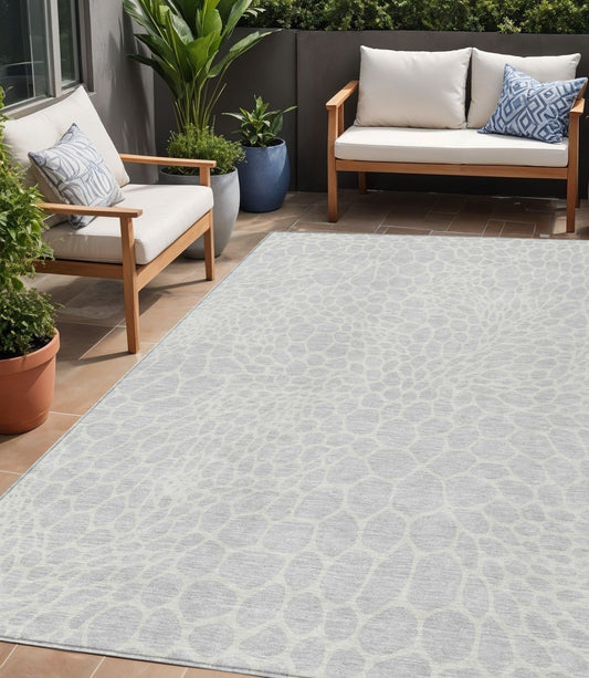 Tabselect Home Line 5' X 8' Silver And Gray Geometric Washable Indoor Outdoor Area Rug