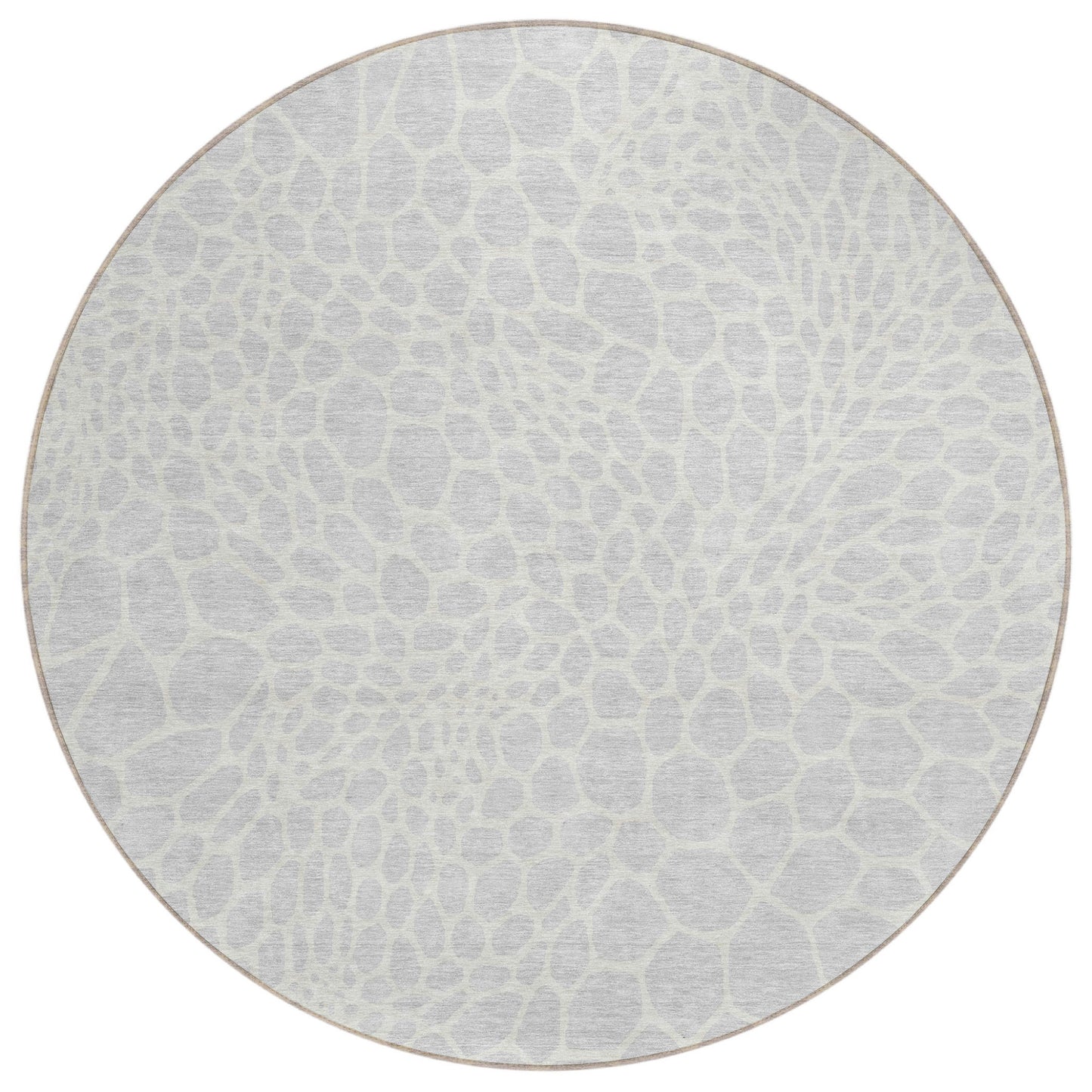 Tabselect Home Line 8' Silver And Gray Round Geometric Washable Indoor Outdoor Area Rug