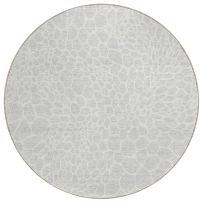 Tabselect Home Line 8' Silver And Gray Round Geometric Washable Indoor Outdoor Area Rug