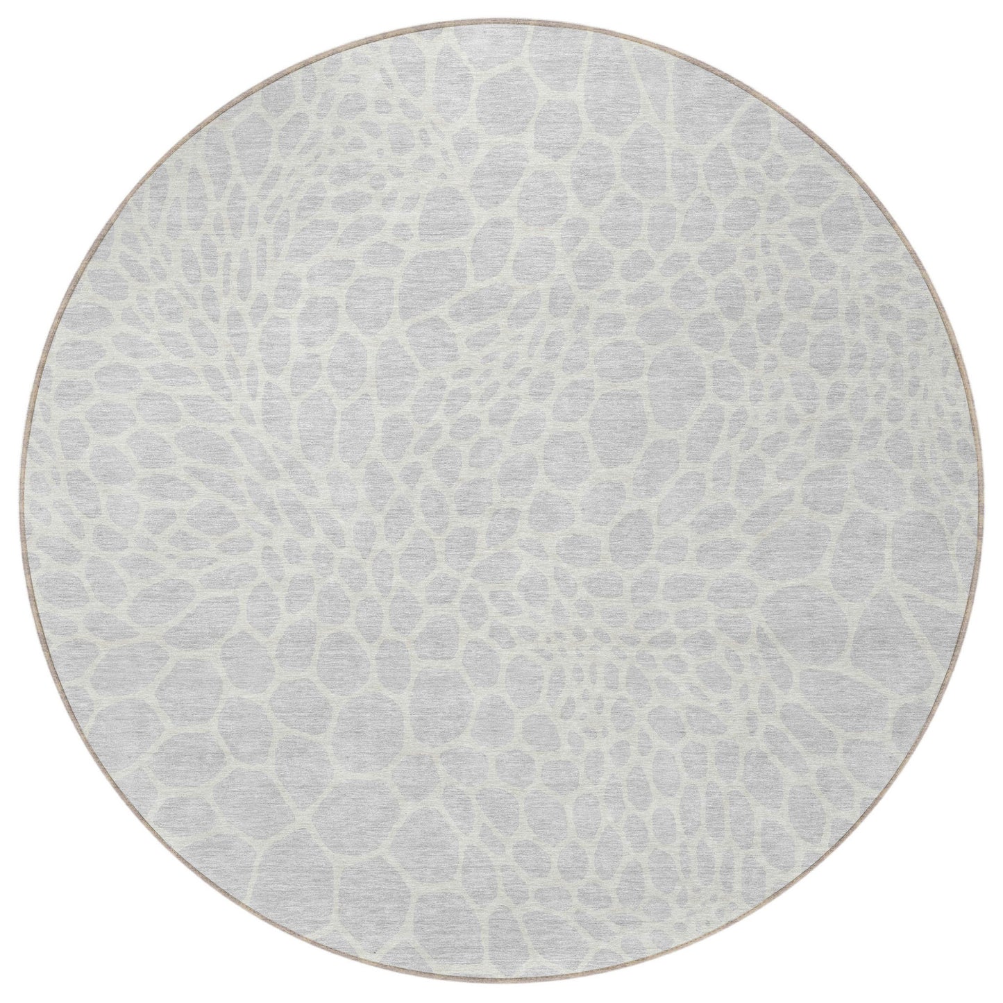 Tabselect Home Line 8' Silver And Gray Round Geometric Washable Indoor Outdoor Area Rug