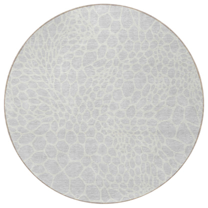 Tabselect Home Line 8' Silver And Gray Round Geometric Washable Indoor Outdoor Area Rug