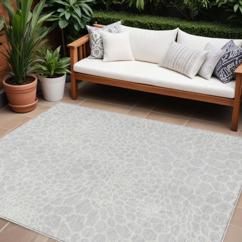 Tabselect Home Line 8' X 10' Silver And Gray Geometric Washable Indoor Outdoor Area Rug