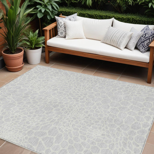 Tabselect Home Line 8' X 10' Silver And Gray Geometric Washable Indoor Outdoor Area Rug