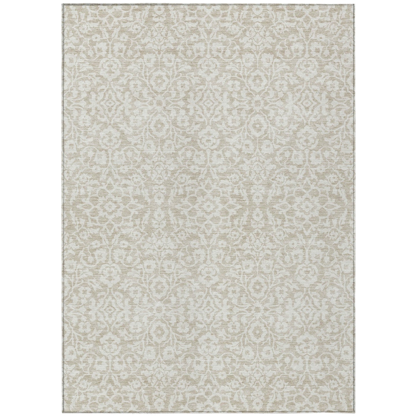 Tabselect Home Line 5' X 8' Beige And Ivory Damask Washable Indoor Outdoor Area Rug