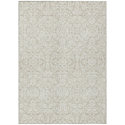 Tabselect Home Line 5' X 8' Beige And Ivory Damask Washable Indoor Outdoor Area Rug