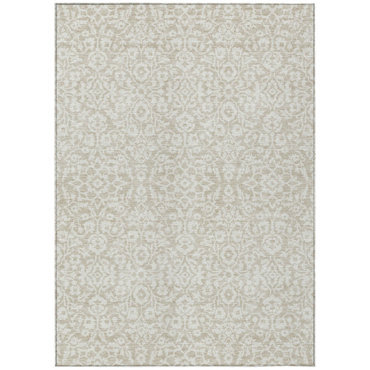 Tabselect Home Line 5' X 8' Beige And Ivory Damask Washable Indoor Outdoor Area Rug