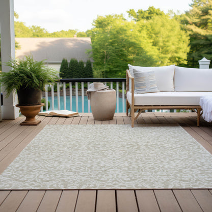 Tabselect Home Line 5' X 8' Beige And Ivory Damask Washable Indoor Outdoor Area Rug